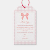 Pink Gingham Pink Bow Birthday Geschenkanhänger (Vorderseite)