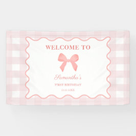 Pink Gingham Pink Bow Geburtstag Begrüßungszeichen Banner