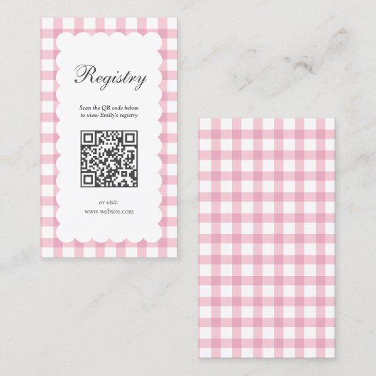 Pink Gingham Plaid Girl Baby Shower Registry Begleitkarte (Vorne/Hinten)