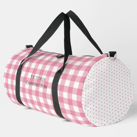 Pink Gingham Polkadot Vintage Personalized Duffle Bag (Linke Ecke)