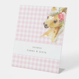 Pink Gingham Pony Baby Showkarten & Geschenke Sockelschild