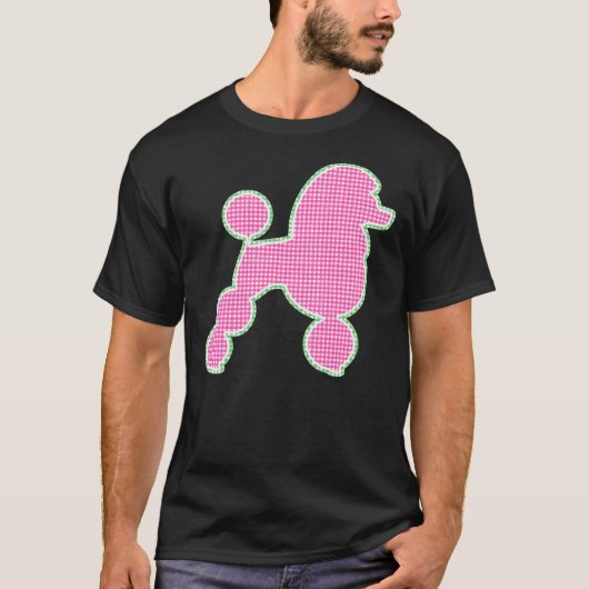 Pink Gingham Poodle mit Pom Poms T-Shirt (Vorderseite)