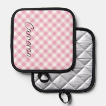 Pink Gingham Pot Holder mit Personalisiertem Namen