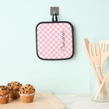 Pink Gingham Pot Holder mit Personalisiertem Namen