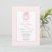 Pink Gingham Pumpkin Baby Dusche Einladung (Stehend Vorderseite)