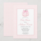 Pink Gingham Pumpkin Baby Dusche Einladung (Vorne/Hinten)
