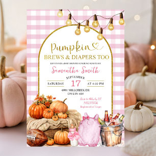 Pink Gingham Pumpkin Brews & Diapers Baby Dusche Einladung