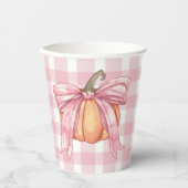 Pink Gingham Pumpkin mit einem Bow Pappbecher (Vorderseite)
