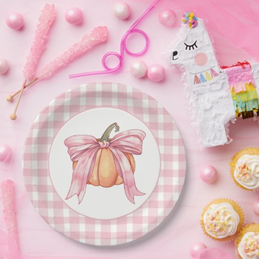 Pink Gingham Pumpkin mit einem Bow Pappteller (Party)