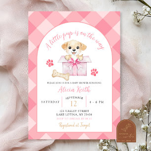 Pink Gingham Puppy Baby Dusche Einladung
