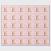 Pink Gingham Queen Bear Cub Geschenkpapier (Flach)