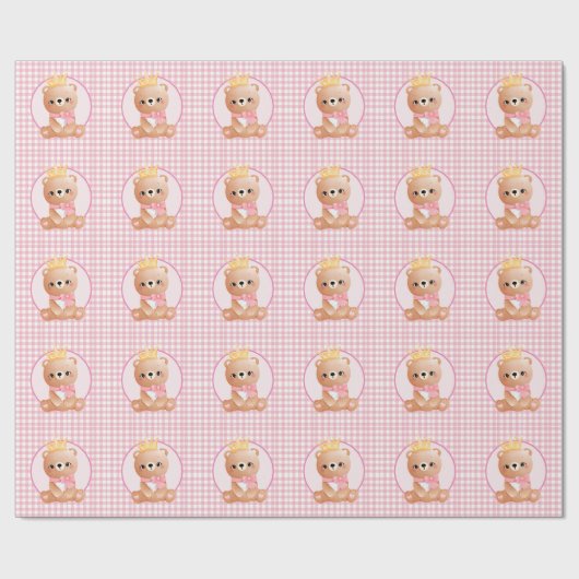 Pink Gingham Queen Bear Cub Geschenkpapier (Flach)