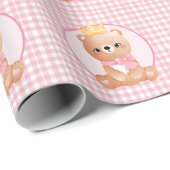 Pink Gingham Queen Bear Cub Geschenkpapier (Rolleneckpunkt)
