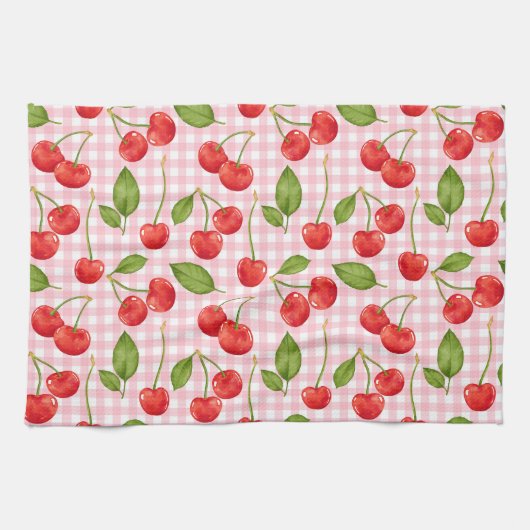 Pink Gingham & Red Cherries Picnic Geschirrtuch (Horizontal)