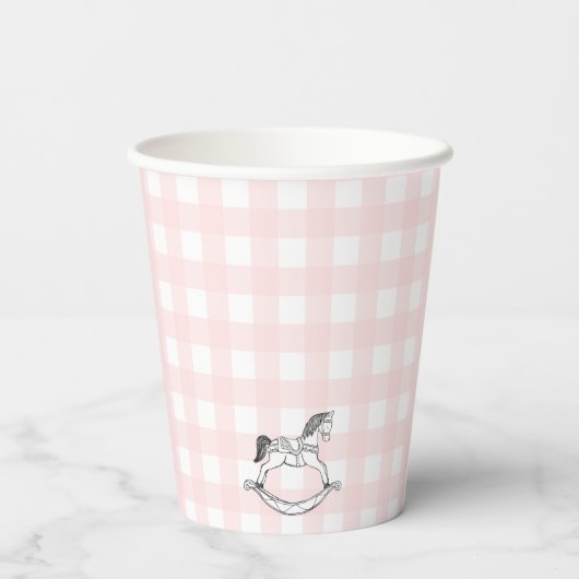 Pink Gingham Rocking Horcking Paper Cup Pappbecher (Rückseite)
