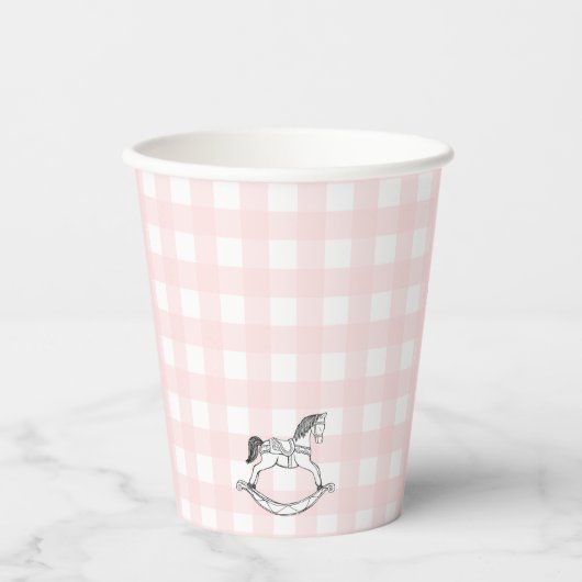 Pink Gingham Rocking Horcking Paper Cup Pappbecher (Vorderseite)
