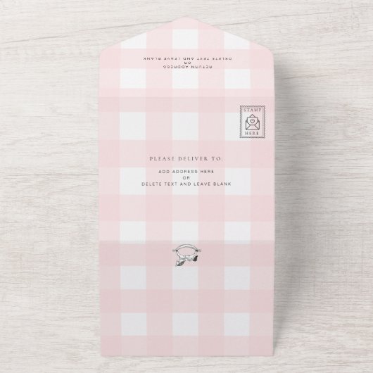 Pink Gingham Rocking Horse Baby Dusche All In One Einladung (Außenbereich)