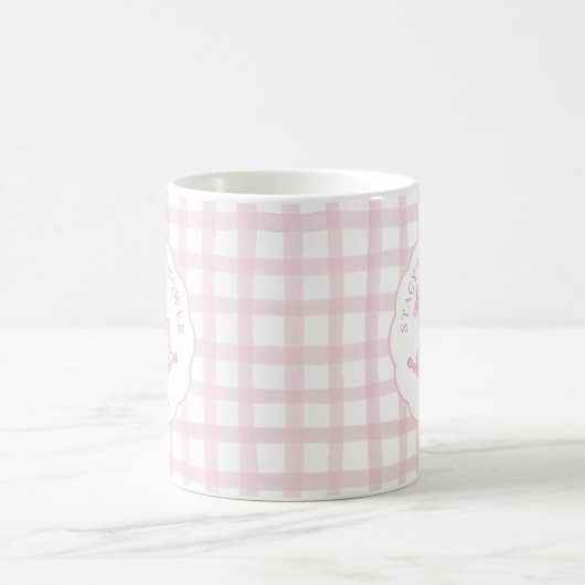 Pink Gingham Rocking Horse Baby Dusche Tasse Kaffe (Mittel)