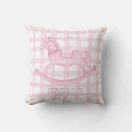 Pink Gingham Rocking Horse Baby Girl Birth Pillow Kissen