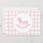 Pink Gingham Rocking Horse Baby Shower Einladung (Vorderseite)