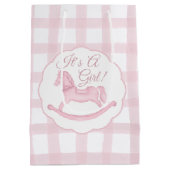 Pink Gingham Rocking Horse Girl Baby Geschenktasch Mittlere Geschenktüte (Rückseite)