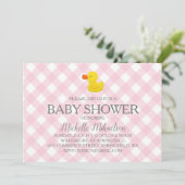 Pink Gingham Rubber Duckie Baby Duckie Einladung (Stehend Vorderseite)