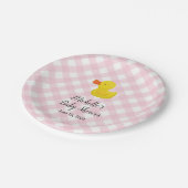 Pink Gingham Rubber Duckie Baby Shower Paper Plate Pappteller (Schrägansicht)