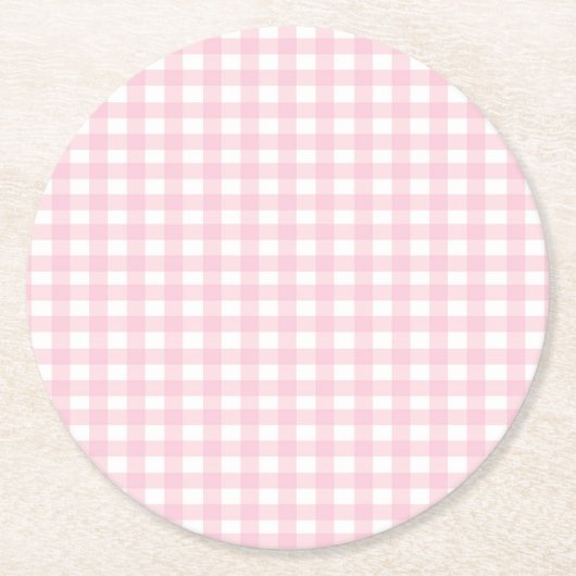 Pink Gingham Runder Pappuntersetzer (Vorderseite)