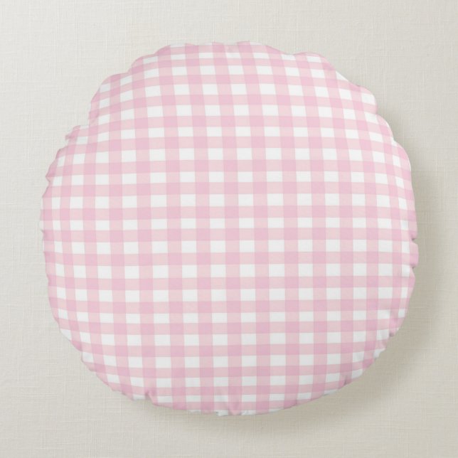 Pink Gingham Rundes Kissen (Vorderseite)