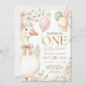 Pink Gingham Silly Goose 1st Birthday Invitation  Einladung (Vorderseite)