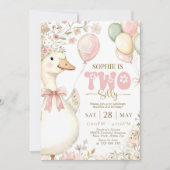 Pink Gingham Silly Goose 2nd Birthday Invitation Einladung (Vorderseite)
