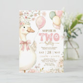 Pink Gingham Silly Goose 2nd Birthday Invitation Einladung (Stehend Vorderseite)