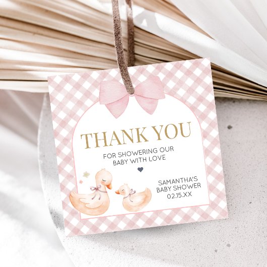Pink Gingham Silly Goose Baby Shower Geschenkanhänger