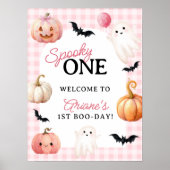 Pink Gingham Spooky One First Birthday Welcome Poster (Vorne)