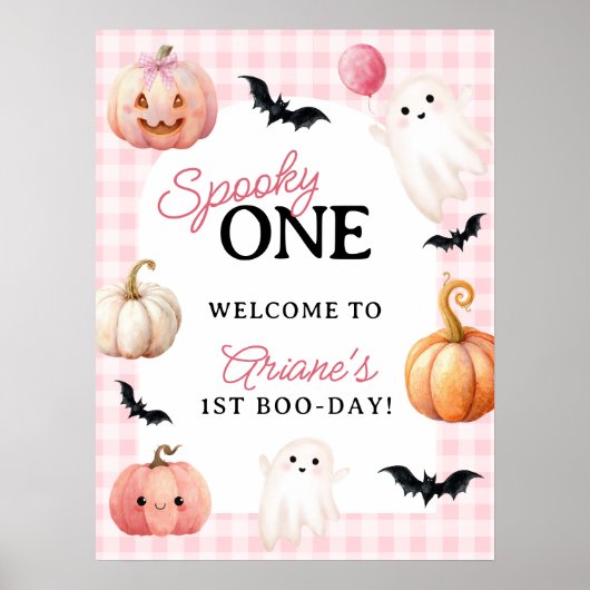 Pink Gingham Spooky One First Birthday Welcome Poster (Vorne)