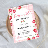 Pink Gingham Strawberry Baby Dusche Party Einladung