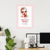 Pink Gingham Strawberry Berry 1. Geburtstag Willko Poster (Heimbüro)