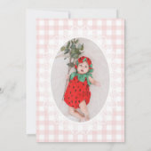 Pink Gingham Strawberry Berry 1st Photo Birthday Einladung (Rückseite)
