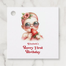 Pink Gingham & Strawberry Berry Erster Geburtstag Geschenkanhänger