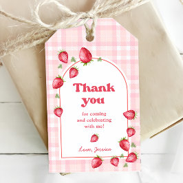 Pink Gingham Strawberry Birthday Geschenkanhänger