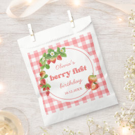 Pink Gingham Strawberry Birthday Geschenktütchen