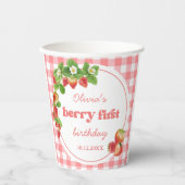 Pink Gingham Strawberry Birthday Pappbecher (Vorderseite)