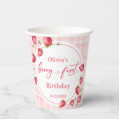 Pink Gingham Strawberry Birthday Pappbecher (Vorderseite)