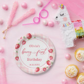 Pink Gingham Strawberry Birthday Pappteller (Party)