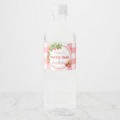 Pink Gingham Strawberry Birthday Wasserflaschenetikett (Vorderseite)