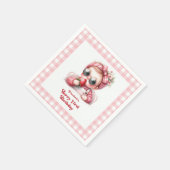 Pink Gingham Strawberry Chic Berry Erster Geburtst Serviette (Ecke)