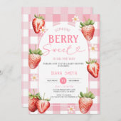 PINK Gingham Strawberry Sweet Baby Shower Einladung (Vorne/Hinten)