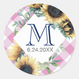 Pink Gingham Sunflower Danke Runder Aufkleber