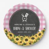 Pink Gingham Sunflowers Chalkboard Baby-Q Dusche Pappteller (Vorderseite)