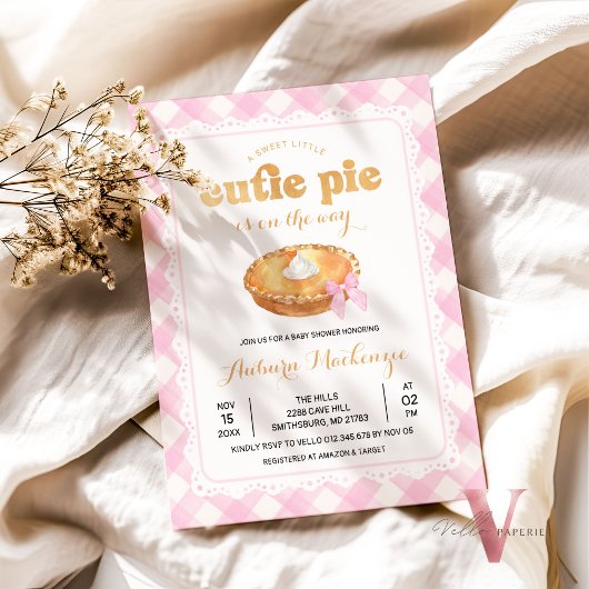 Pink Gingham Süsse Pie Baby Dusche Einladung